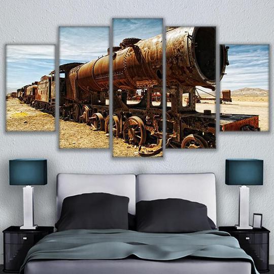 Antique Steam Train Locomotive In The Desert – Automative Canvas Wall Art