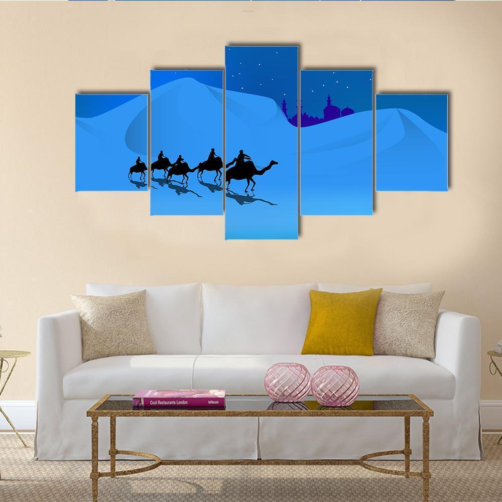 Arabian Man Riding On Camel In Dessert – Nature Canvas Wall Art