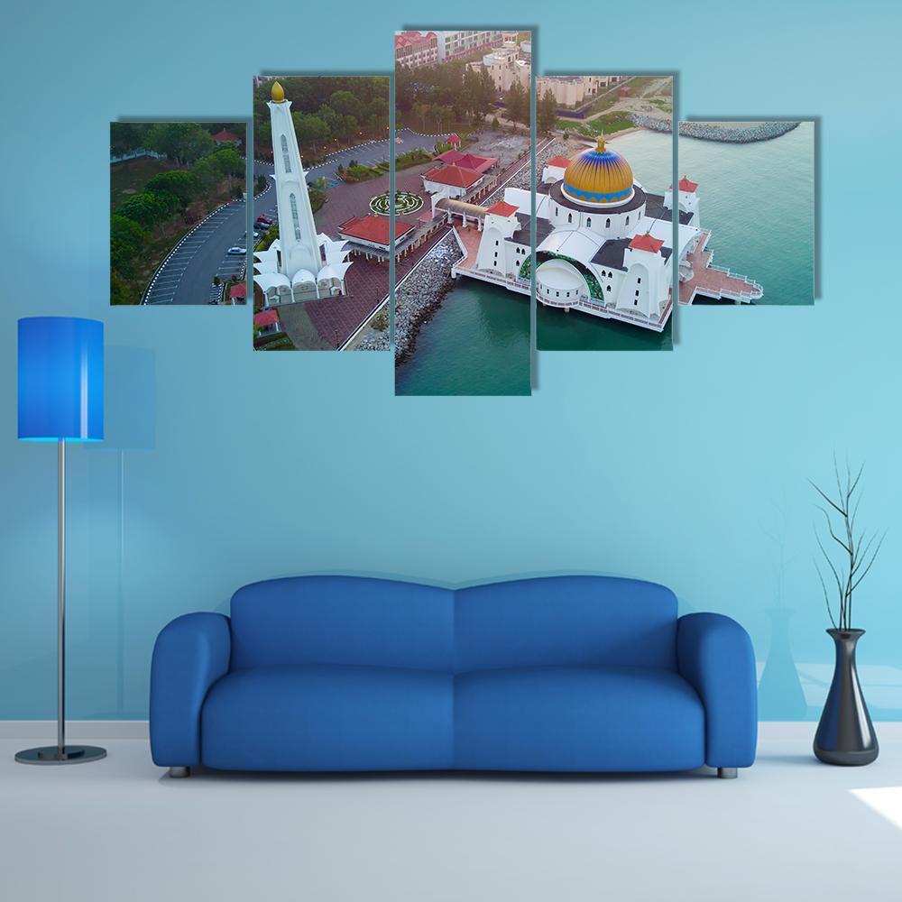Arial View Of Malacca Straits Mosque During Sunset – Nature Canvas Wall Art