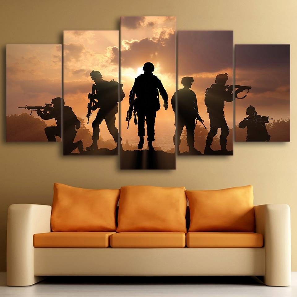 Armed Soldiers Silhouette – Army Canvas Wall Art