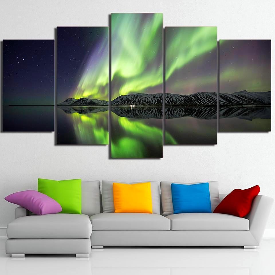 Art Aurora Lake Mountain Shadow – Space Universe Canvas Wall Art