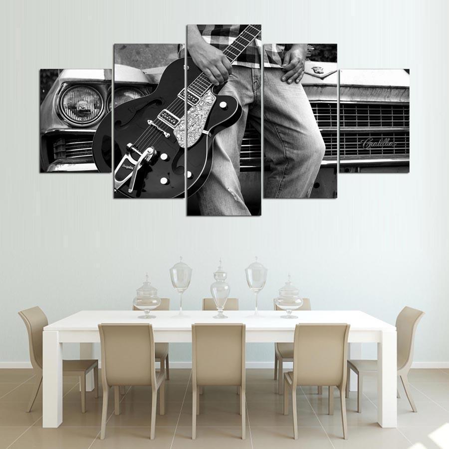 Art Guitar Car Black White – Music Canvas Wall Art