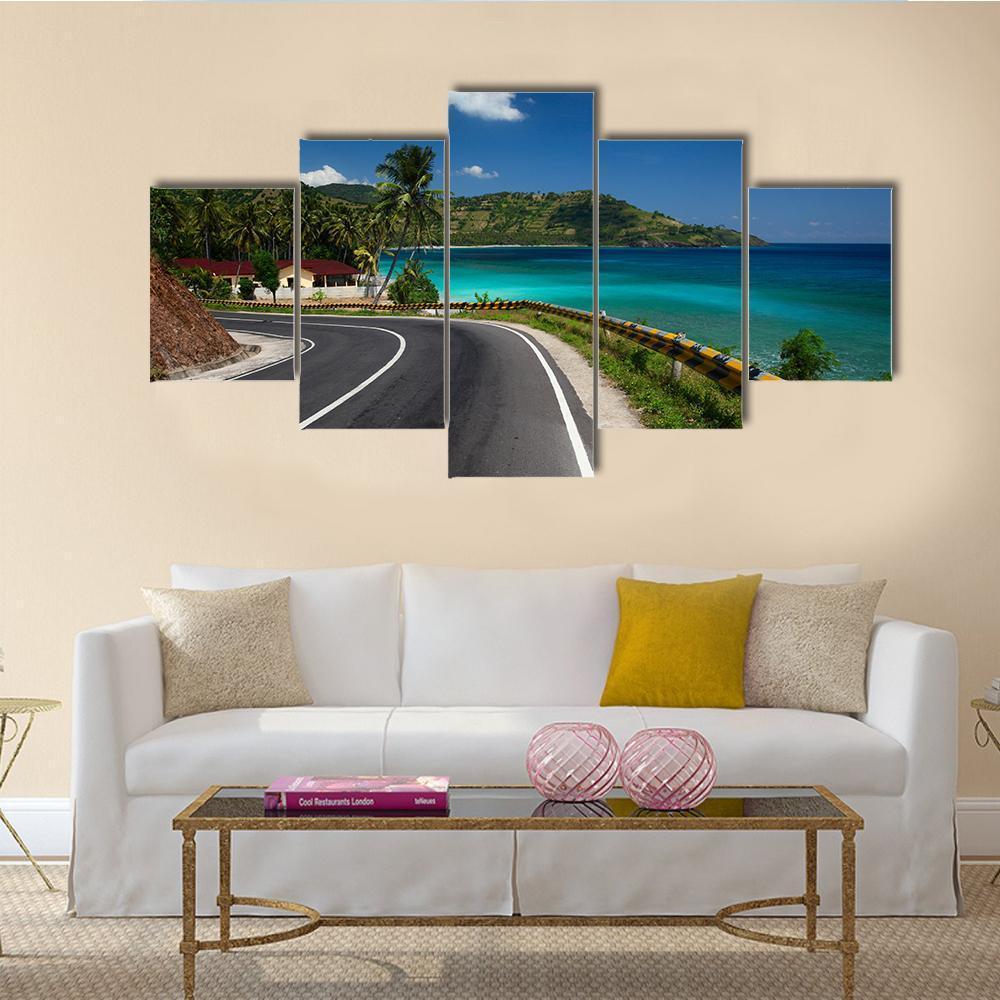 Asphalt Road Along Tropical Coastline – Nature Canvas Wall Art
