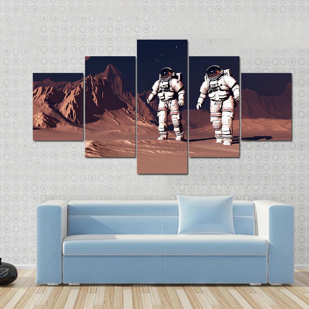 Astronauts Walking On Mars Surface – Space Canvas Wall Art