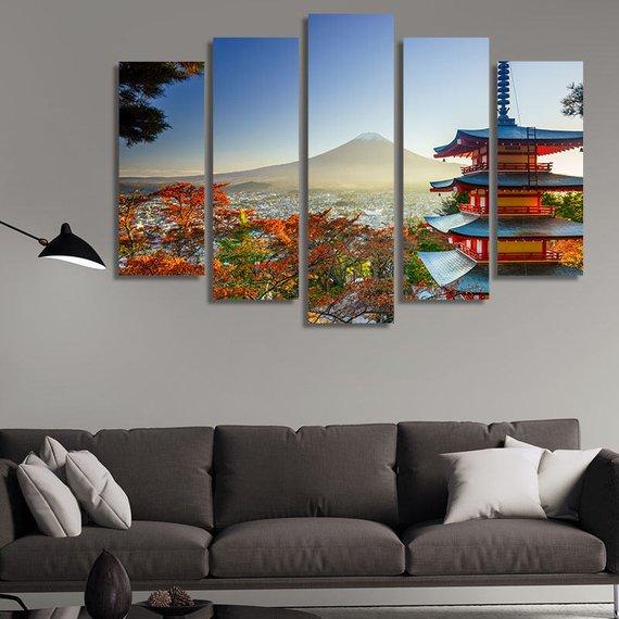 At Sunset Autumn Fujiyoshida – Nature Canvas Wall Art