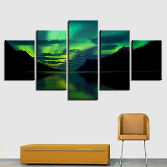 Aurora Borealis Mountain, Landscape – Nature Canvas Wall Art