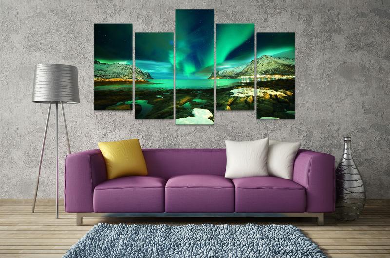 Aurora Borealis Over Natural Harbour – Nature Canvas Wall Art