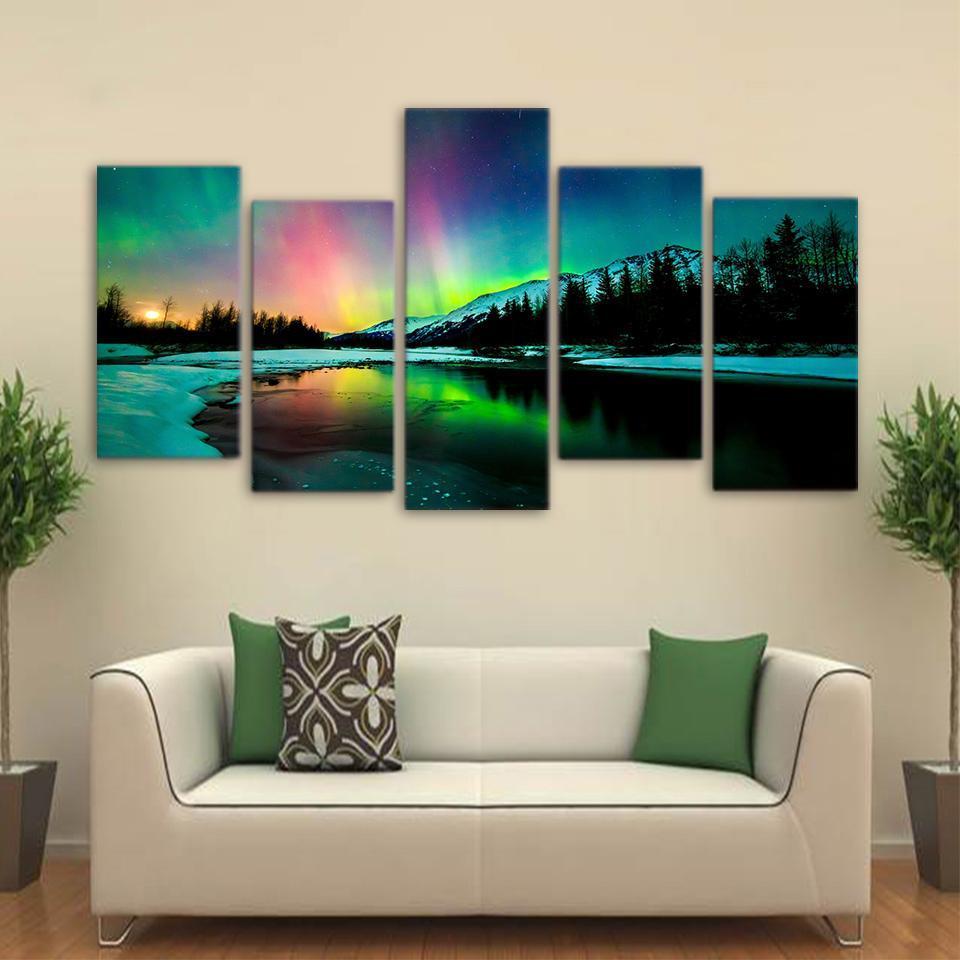 Aurora Borealis Rlight Lake – Nature Canvas Wall Art