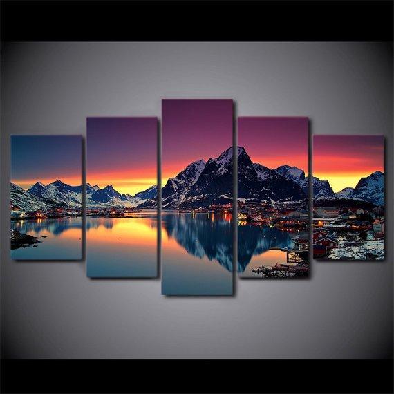Aurora Island Reine Norway Lake – Nature Canvas Wall Art