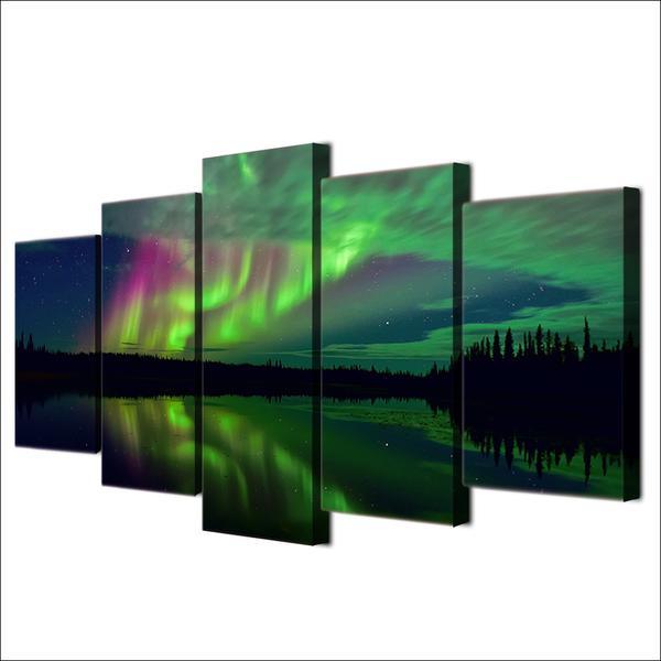 Aurora Lake Shadow Night Landscape – Nature Canvas Wall Art