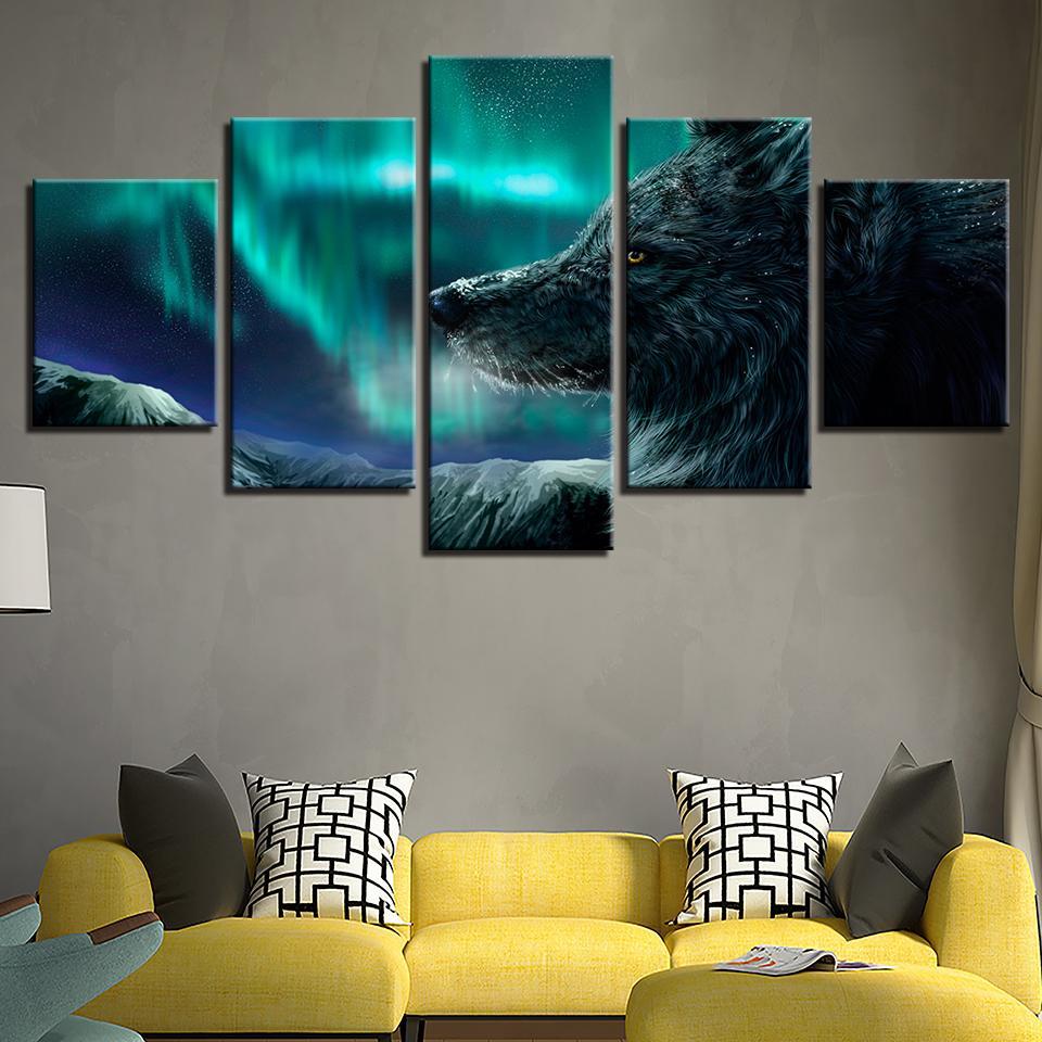 Aurora Landscape Animal Wolf – Animal Canvas Wall Art