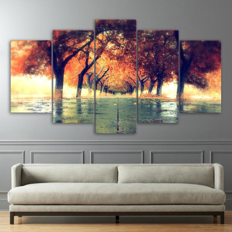 Autumn City Color Trees In Line – Nature Canvas Wall Art