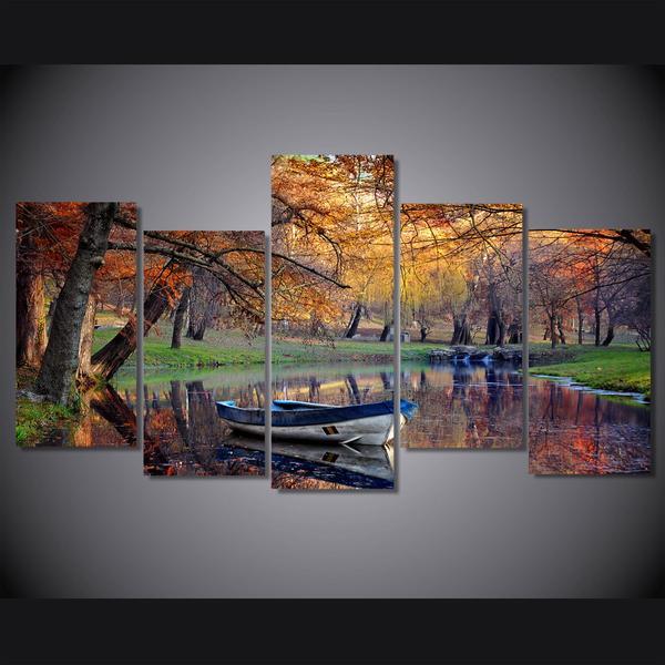 Autumn Fall Park Boat On Water 01- Space Canvas Wall Art