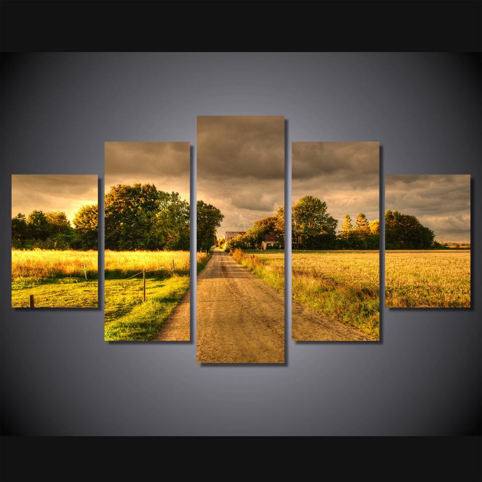 Autumn Field Road Landscape 01 – Nature Canvas Wall Art