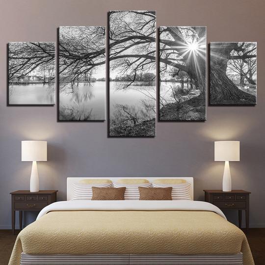 Autumn Lake In Blanc Et Noir – Nature Canvas Wall Art