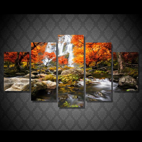 Autumn Nature Lake Forest Waterfall Landscape – Nature Canvas Wall Art