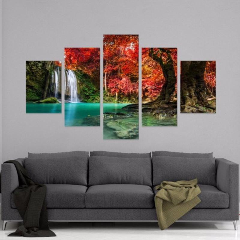 Autumn Oasis Waterfall Nature Canvas Wall Art