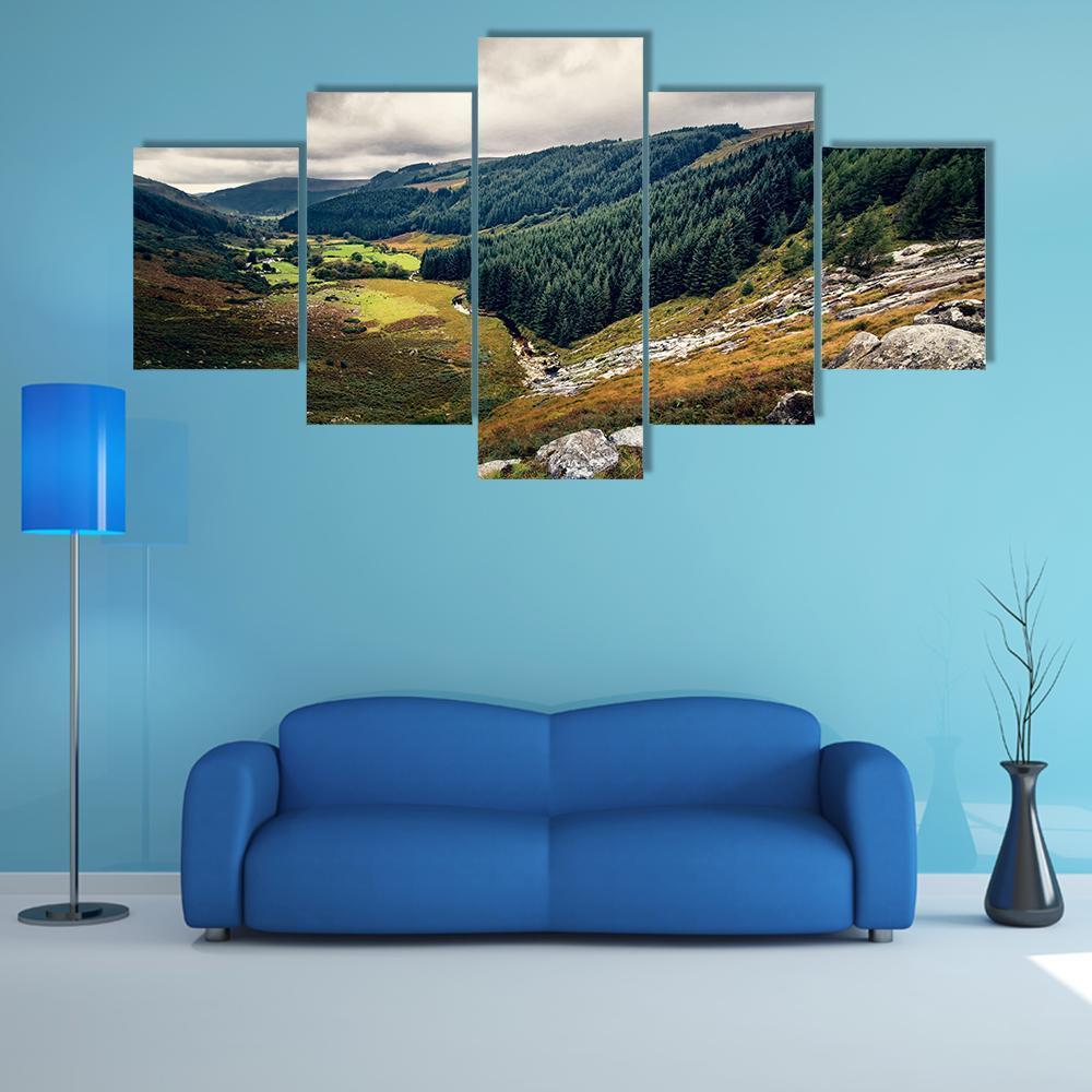 Autumn View At Green Forests And The River – Nature Canvas Wall Art