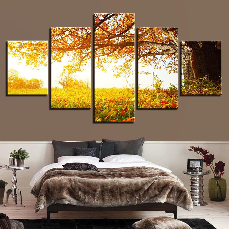 Autumn Yellow Trees And Flowers – Nature Canvas Wall Art
