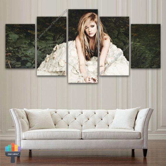 Avril Lavigne Portrait White Dress Abstract Canvas Wall Art
