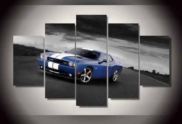B5 Blue Dodge Challenger Srt Srt8 With Stripes – Automative Canvas Wall Art