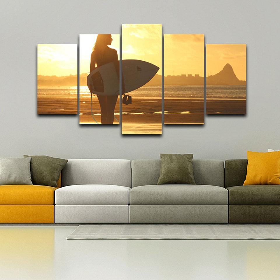 Backlighting Surfer Girl Beach Scenery – Sport Canvas Wall Art