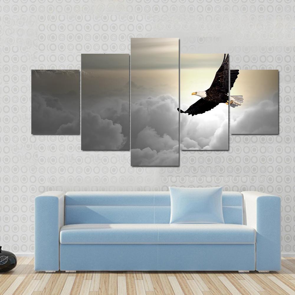Bald Eagle Flying Above The Clouds – Animal Canvas Wall Art