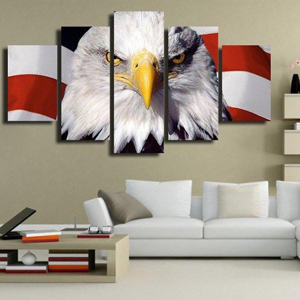 Bald Eagle With American Flag – Animal Canvas Wall Art