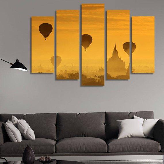 Balloons Over The Pagoda Temples Of Bagan In Myanmar – Nature Canvas Wall Art