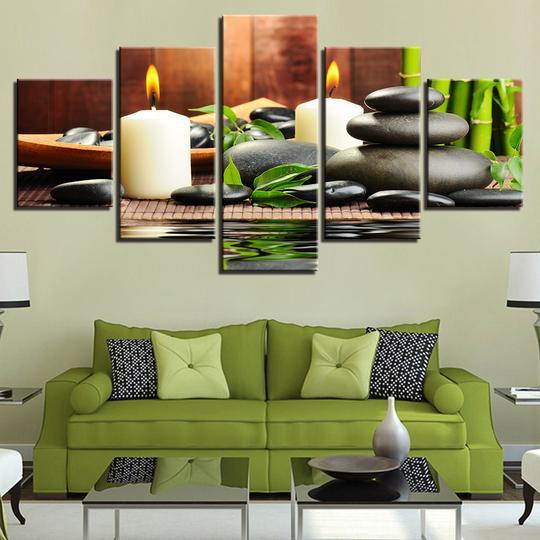 Bamboo Candles Stones – Abstract Canvas Wall Art