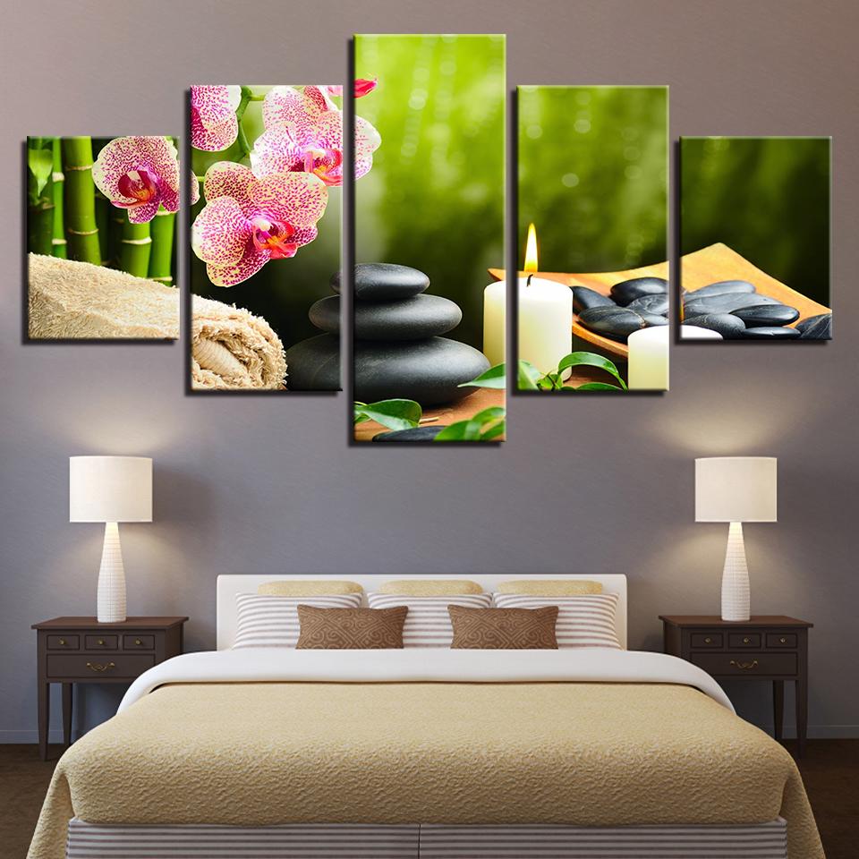 Bamboo Orchid Flower Stones Candle – Nature Canvas Wall Art