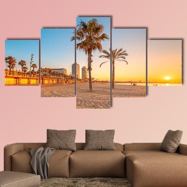 Barceloneta Beach At Sunrise – Nature Canvas Wall Art