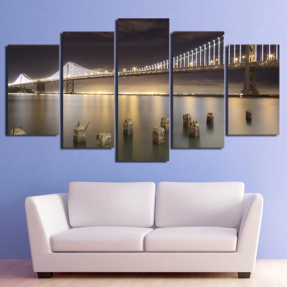 Bay Bridge By Night San Francisco – Nature Canvas Wall Art