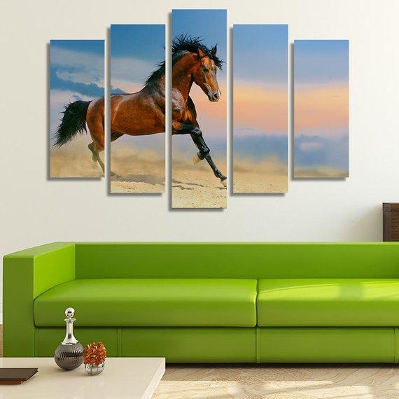 Bay Horse Running – Animal Canvas Wall Art