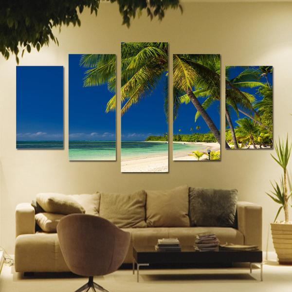 Beach And Ocean Coconut Trees Blue Sky 05 – Nature Canvas Wall Art
