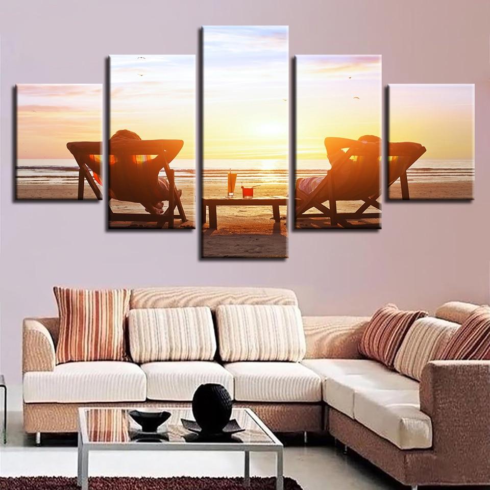 Beach Chair And Drinks Sunset – Space Canvas Wall Art
