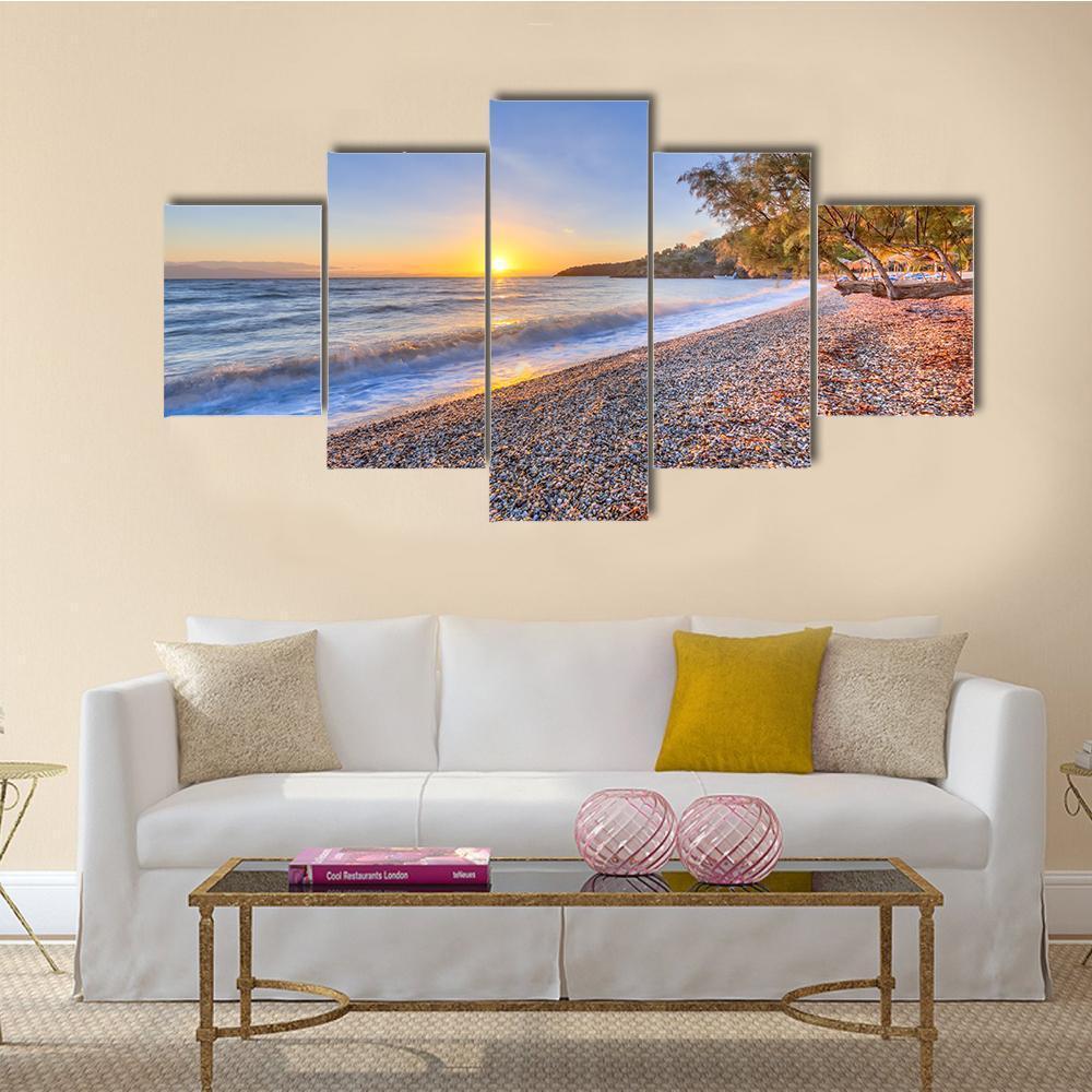 Beach In Greece With Tamarisk Tree – Nature Canvas Wall Art
