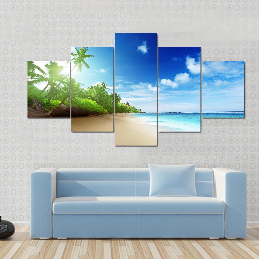 Beach In Sunset Time On Mahe Island – Nature Canvas Wall Art