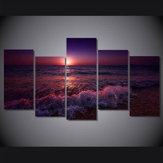 Beach Ocean Sea Sunset Nature Canvas Wall Art