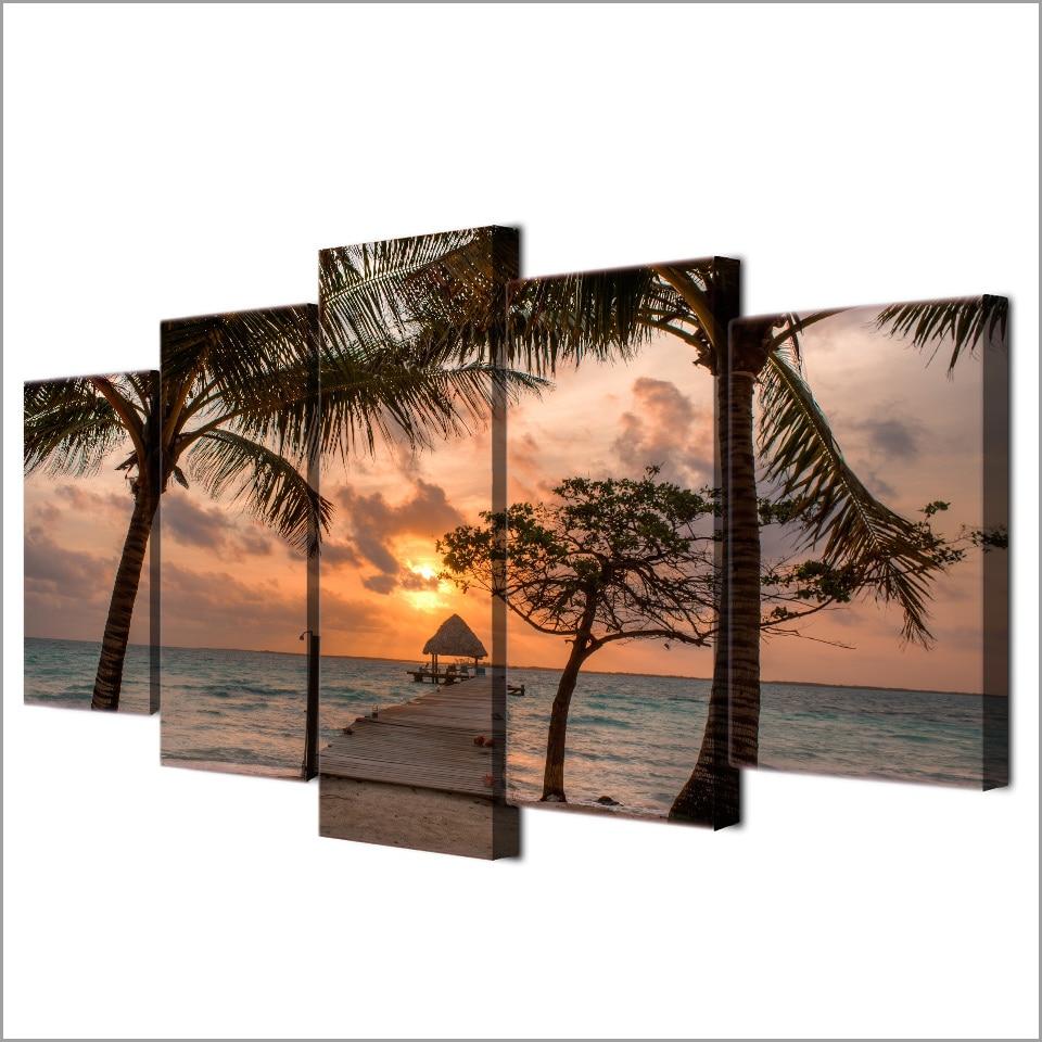 Beach Palm Pier Sky – Nature Canvas Wall Art