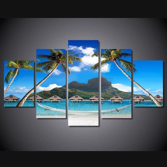 Beach Paradise Hammock Ocean – Nature Canvas Wall Art