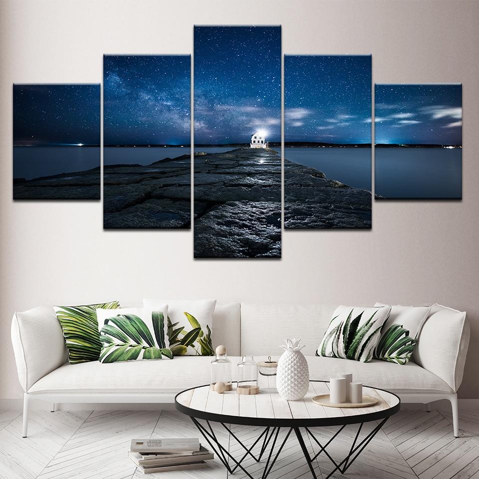 Beach Pier Bridge Starry Sky – Nature Canvas Wall Art