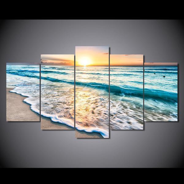 Beach Rolling Wave Seascape And Sunset Nature And Ocean – Canvas Wall Art
