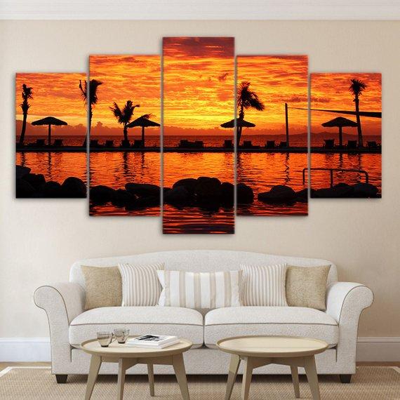 Beach Sunset, Resort Sunset – Nature Canvas Wall Art