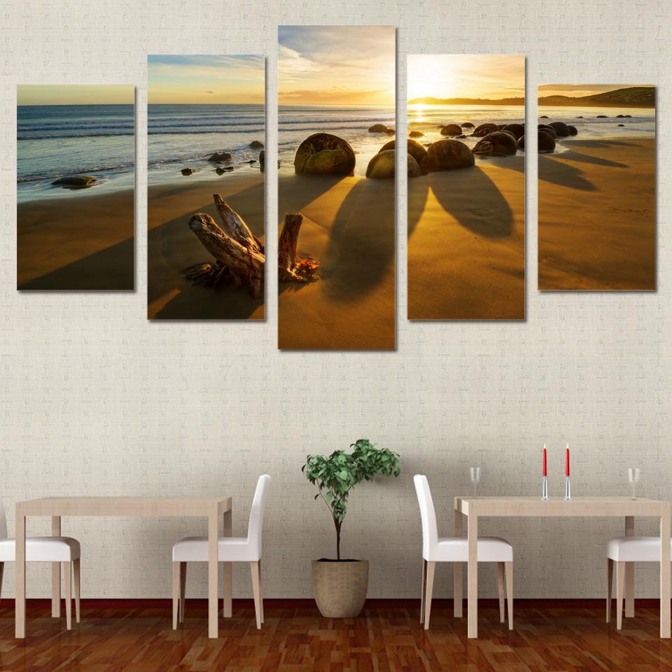 Beach Sunset Sea Stones – Nature Canvas Wall Art