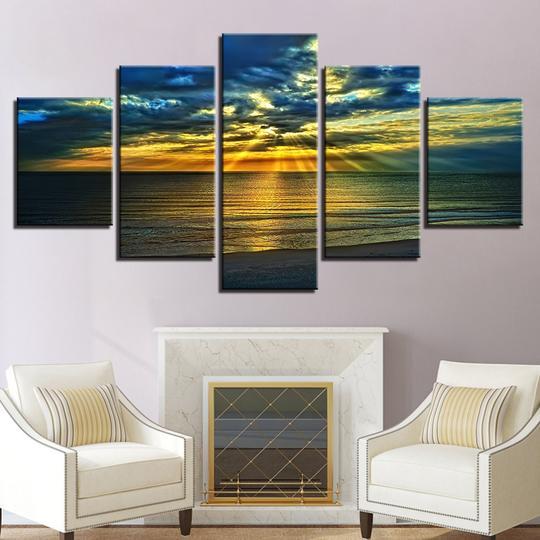 Beach Sunset Through The Clouds – Space Canvas Wall Art
