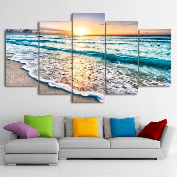 Beach Water And Sunset 2 – Nature Canvas Wall Art
