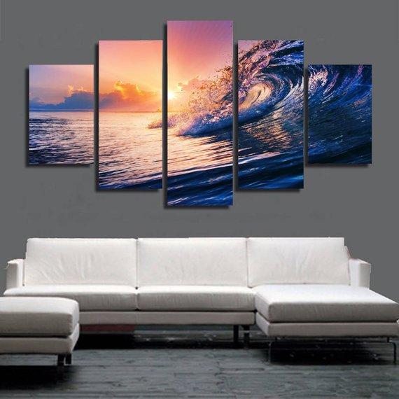 Beach Wave Sunset 2 – Nature Canvas Wall Art