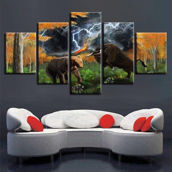 Bear And Bull – Abstract Animal Canvas Wall Art