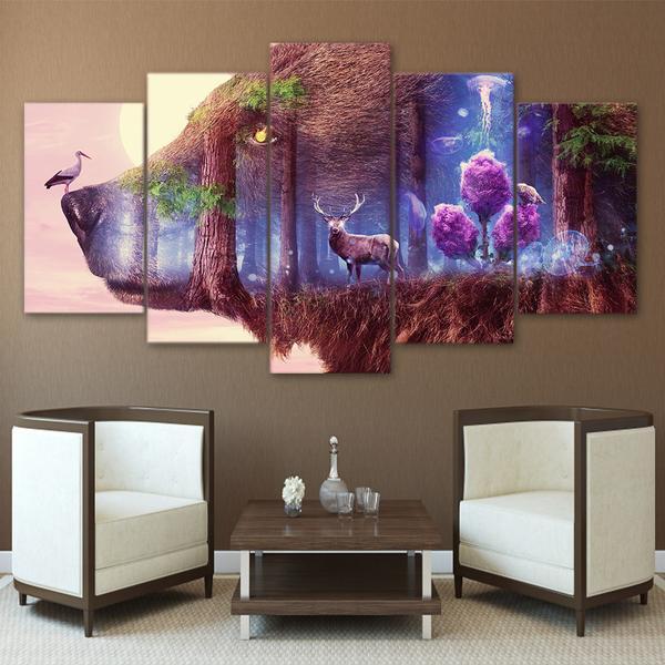 Bear Forest Bird Large 01 – Nature Canvas Wall Art